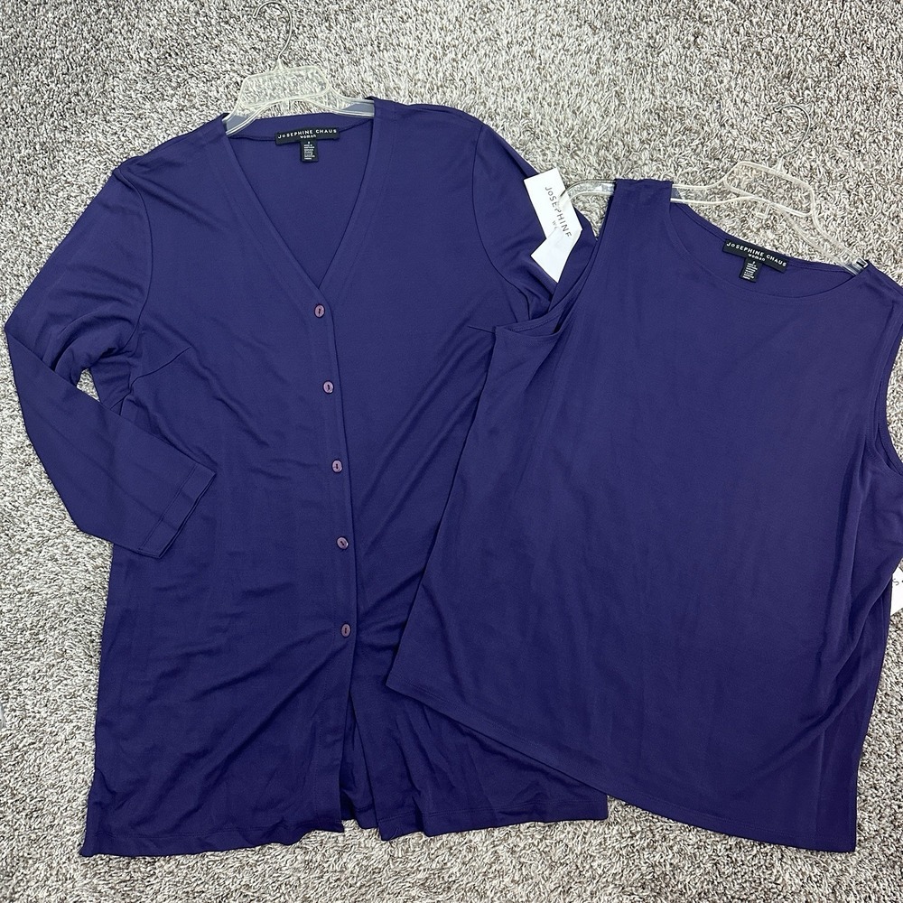 Josphine Chaus Women 2-Piece Cardigan & Cami Top Sz 2X Purple‎ Long Sleeve Tunic